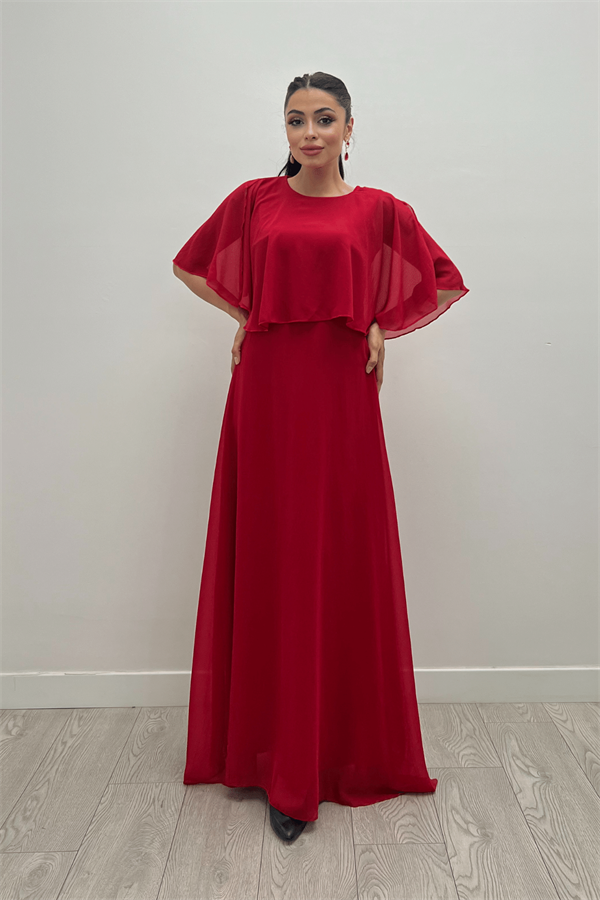 Şifon Kumaş Bolero Detaylı Elbise - KIRMIZI - 1