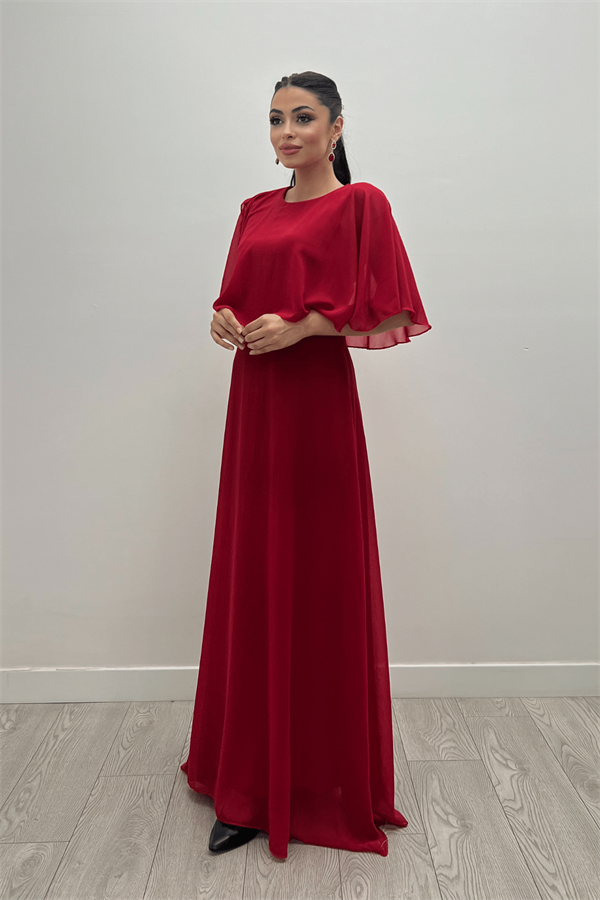Şifon Kumaş Bolero Detaylı Elbise - KIRMIZI - 2