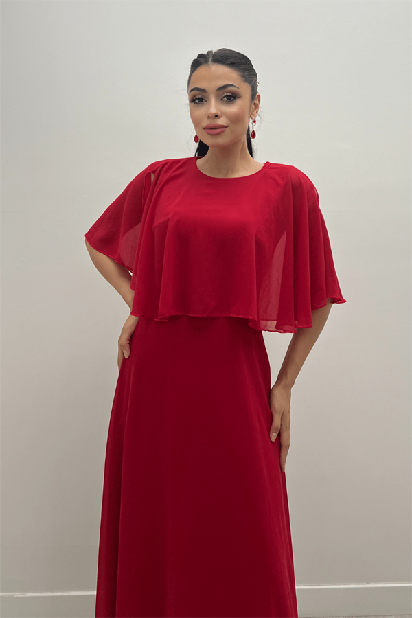 Şifon Kumaş Bolero Detaylı Elbise - KIRMIZI - 3