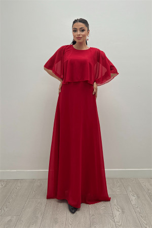 Şifon Kumaş Bolero Detaylı Elbise - KIRMIZI - Angelino Moda