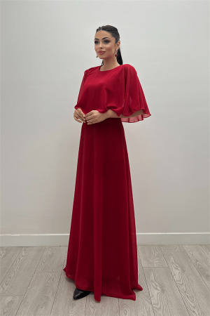 Şifon Kumaş Bolero Detaylı Elbise - KIRMIZI - Angelino Moda (1)