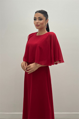 Şifon Kumaş Bolero Detaylı Elbise - KIRMIZI - 4