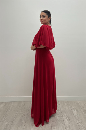 Şifon Kumaş Bolero Detaylı Elbise - KIRMIZI - 5