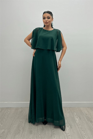 Şifon Kumaş Bolero Detaylı Elbise - ZÜMRÜT YEŞİL - Angelino Moda