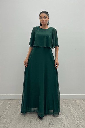 Şifon Kumaş Bolero Detaylı Elbise - ZÜMRÜT YEŞİL - Angelino Moda (1)