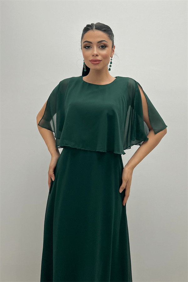 Şifon Kumaş Bolero Detaylı Elbise - ZÜMRÜT YEŞİL - 3