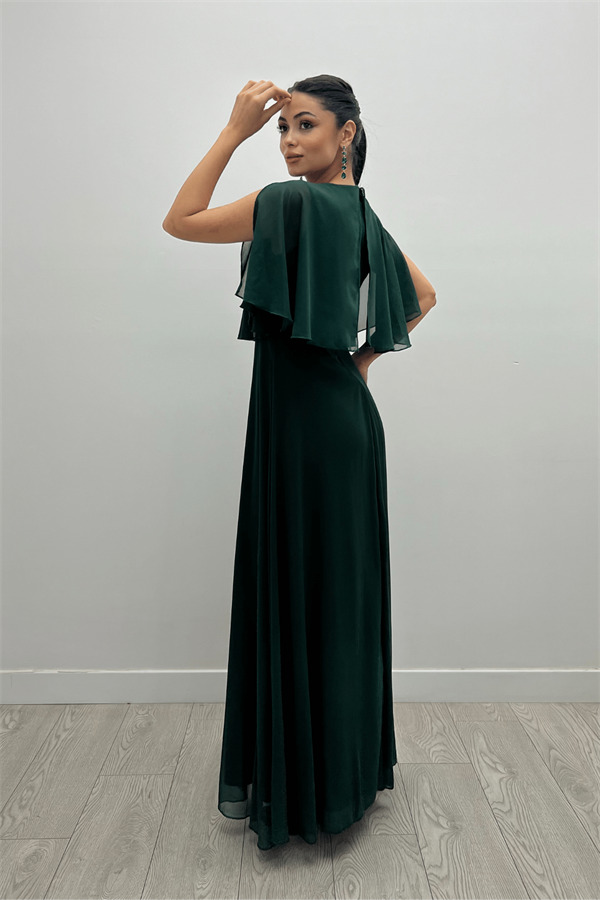 Şifon Kumaş Bolero Detaylı Elbise - ZÜMRÜT YEŞİL - 5