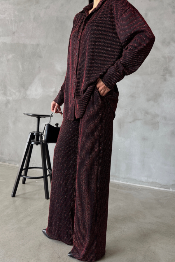 SİMLİ GÖMLEK - PANTOLON TAKIM - Bordo - 2