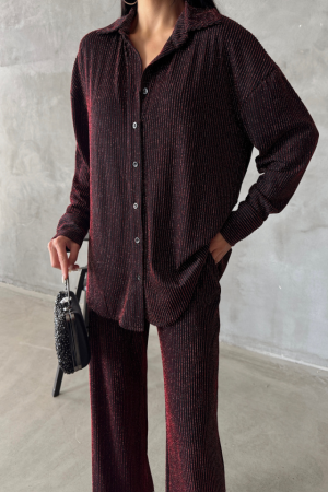 SİMLİ GÖMLEK - PANTOLON TAKIM - Bordo - 3