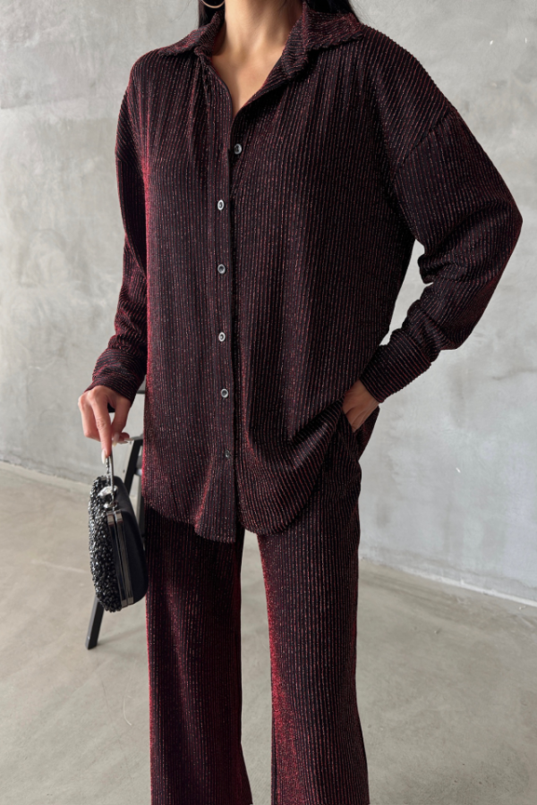SİMLİ GÖMLEK - PANTOLON TAKIM - Bordo - 3