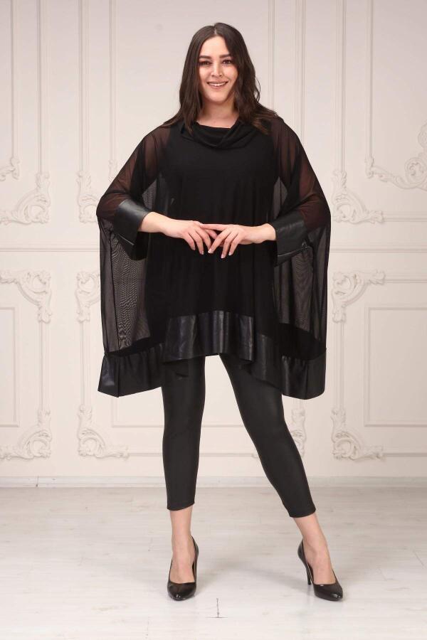 Leather Skirt Tulle Plus Size Tunic Black - 2