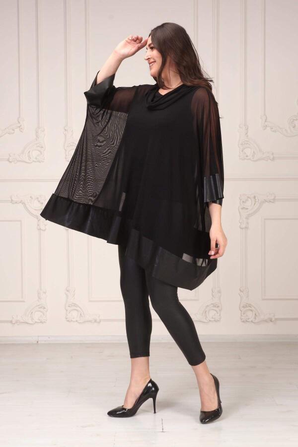 Leather Skirt Tulle Plus Size Tunic Black - 4