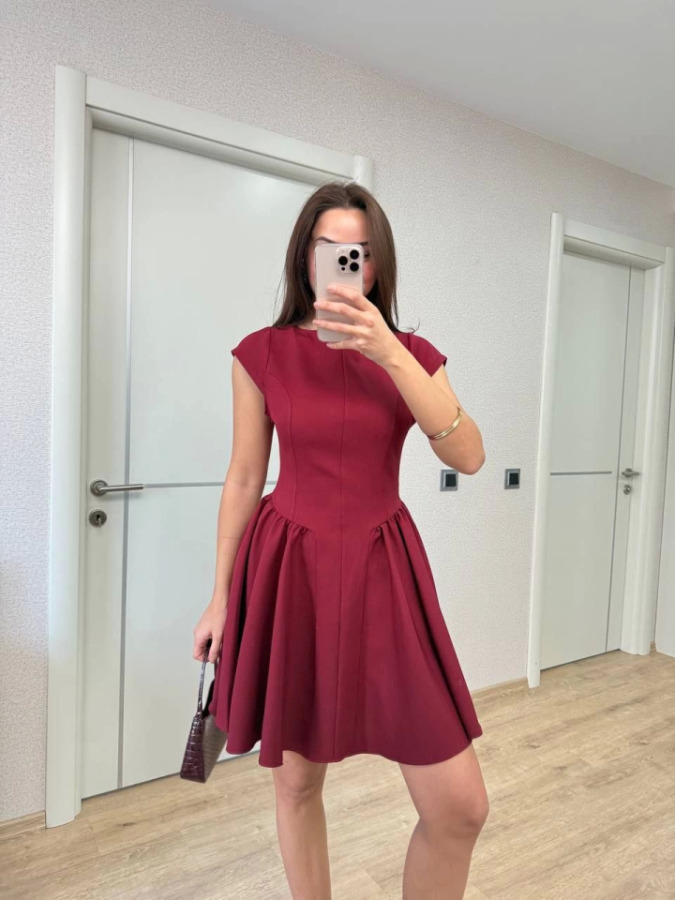 Sırt Dekolteli Çan Detaylı Mini Elbise - Bordo - 2