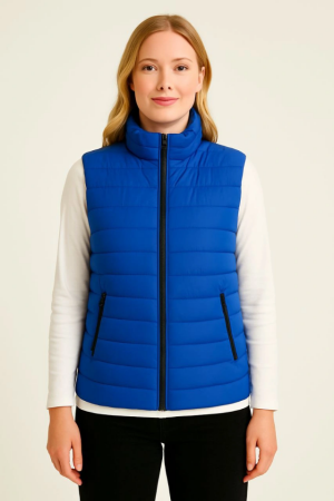 Şişme Fermuarlı Yelek Su Itici Kapitone Astarlı Kumaş Cepli Hafif Kışlık Spor Rahat Kalıp - Saks Mavisi - ANGELINO BuyukBedeniz (1)