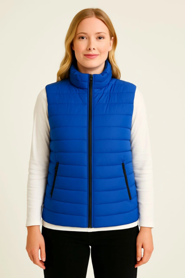 Şişme Fermuarlı Yelek Su Itici Kapitone Astarlı Kumaş Cepli Hafif Kışlık Spor Rahat Kalıp - Saks Mavisi - 2