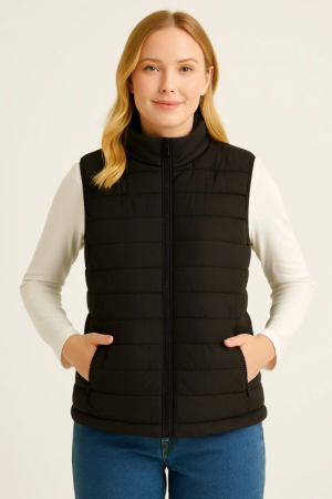 Şişme Fermuarlı Yelek Su Itici Kapitone Astarlı Kumaş Cepli Hafif Kışlık Spor Rahat Kalıp - Siyah - ANGELINO BuyukBedeniz (1)