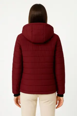Şişme Kapüşonlu Fermuarlı Mont Su Itici Kapitone Astarlı Kumaş Cepli Kışlık Rahat Kalıp - Bordo - ANGELINO BuyukBedeniz (1)