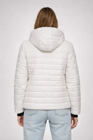 Şişme Kapüşonlu Fermuarlı Mont Su Itici Kapitone Astarlı Kumaş Cepli Kışlık Rahat Kalıp - Krem - ANGELINO BuyukBedeniz (1)