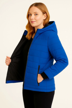 Şişme Kapüşonlu Fermuarlı Mont Su Itici Kapitone Astarlı Kumaş Cepli Kışlık Rahat Kalıp - Saks Mavisi - ANGELINO BuyukBedeniz (1)