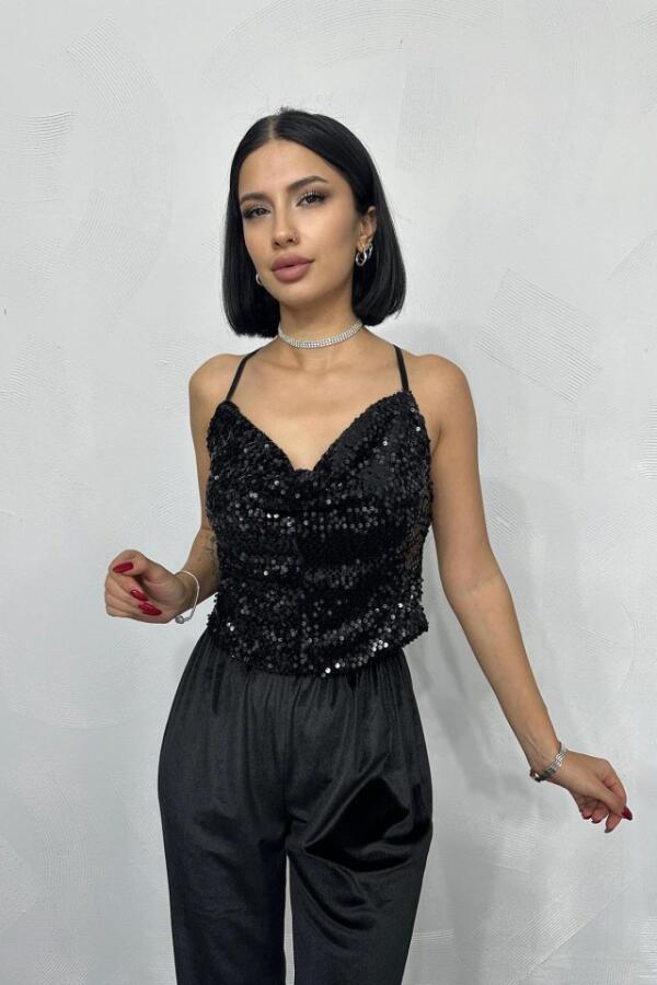 Siyah Askılı Degaje Bluz - 1