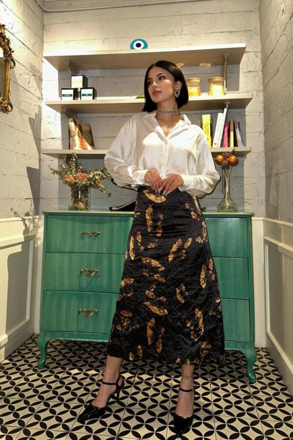 Siyah Baskılı Kroşetalı Etek - 2