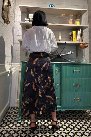 Siyah Baskılı Kroşetalı Etek - 3