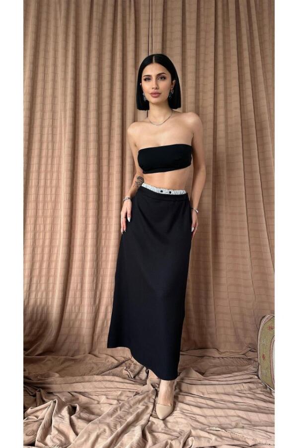 Siyah Beli Lastikli Etek - 1