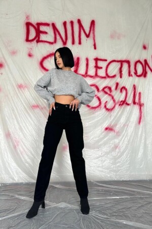 Siyah Boru Paça Jeans Pantolon - 1