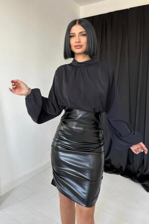 Siyah Deri Elbise - 3