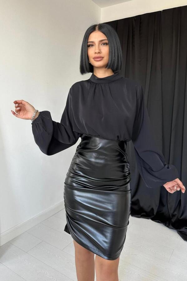 Siyah Deri Elbise - 3