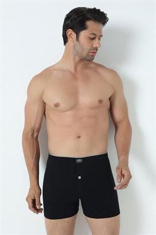 Siyah Erkek Düğmeli Boxer Havlu Bel %100 Pamuk Penye - 7