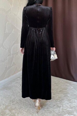 Siyah Göğüs Altı Taşlı Elbise - 3
