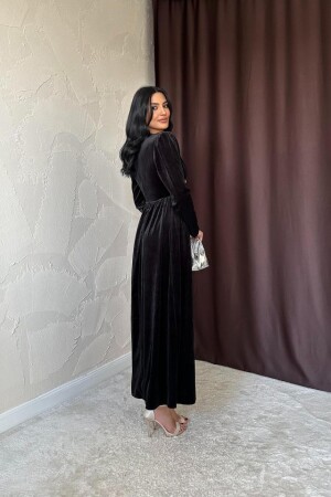 Siyah Göğüs Altı Taşlı Elbise - 4