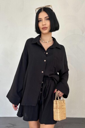 Siyah Gömlek Ve Müslin Şort Takım - ANGELINO BuyukBedeniz (1)