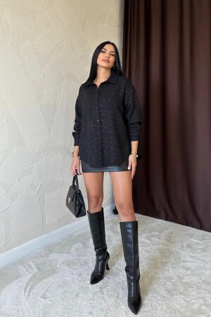 Siyah Işıltılı Gömlek - ANGELINO BuyukBedeniz (1)
