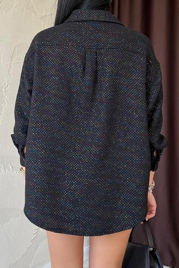 Siyah Işıltılı Gömlek - 4