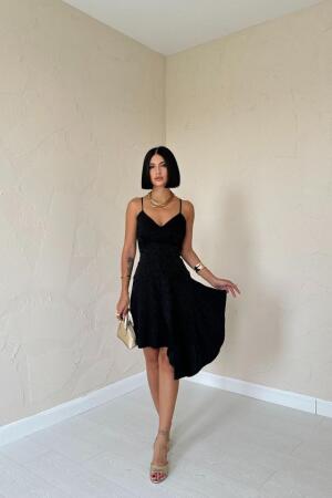 Siyah Jakarlı Asimetrik Elbise - ANGELINO BuyukBedeniz