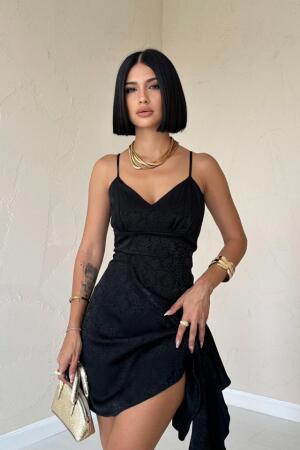 Siyah Jakarlı Asimetrik Elbise - ANGELINO BuyukBedeniz (1)