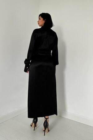 Siyah Kuşaklı Gömlek Elbise - 4