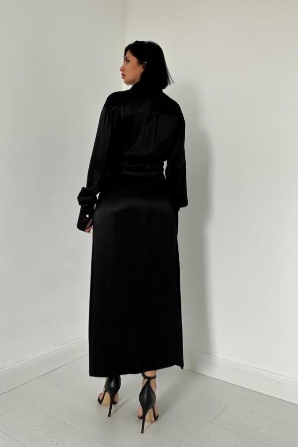 Siyah Kuşaklı Gömlek Elbise - 4