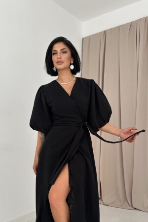 Siyah Kuşaklı Müslin Elbise - 2