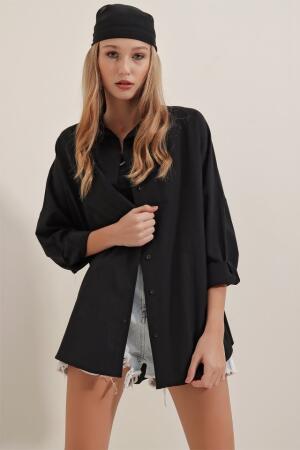 Siyah Oversize Uzun Basic Gömlek 3900 - 1