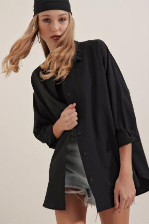 Siyah Oversize Uzun Basic Gömlek 3900 - 2