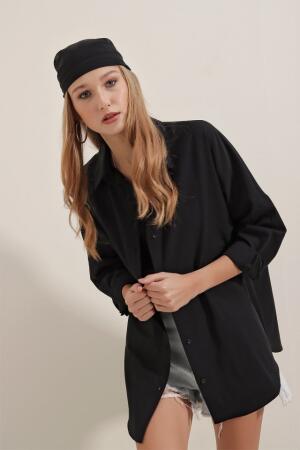Siyah Oversize Uzun Basic Gömlek 3900 - 4