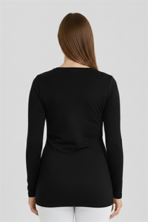 Siyah Uzun Kollu Hamile Tişört Pamuklu Likralı Yumuşak ve Esnek Kumaş - 3