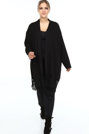 Plus Size Cardigan with Lace Skirt Black - 1