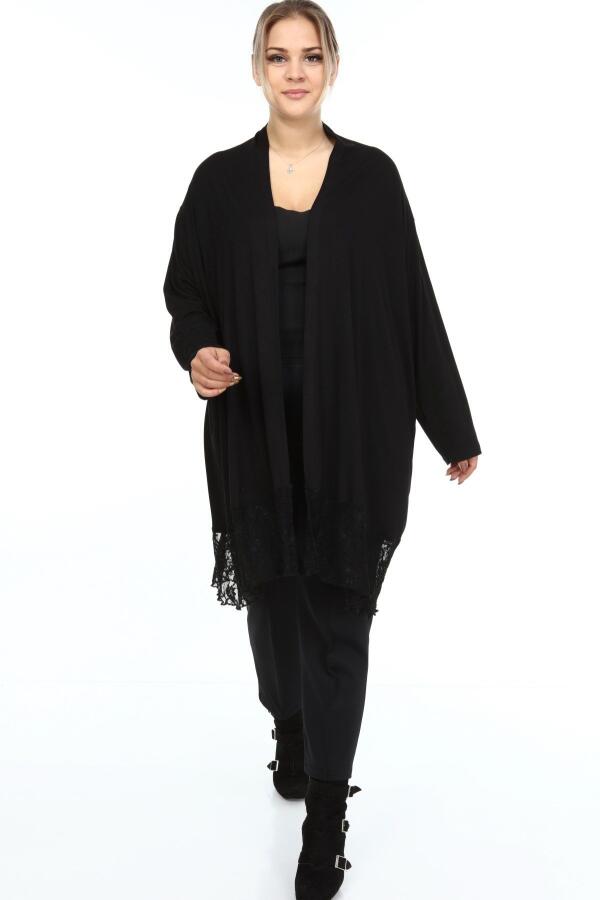 Plus Size Cardigan with Lace Skirt Black - 1