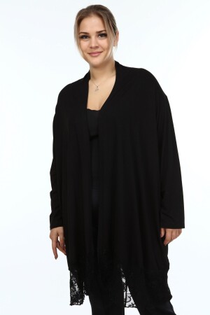 Plus Size Cardigan with Lace Skirt Black - 2