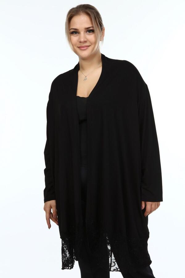 Plus Size Cardigan with Lace Skirt Black - 2