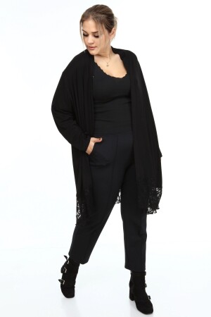 Plus Size Cardigan with Lace Skirt Black - 3